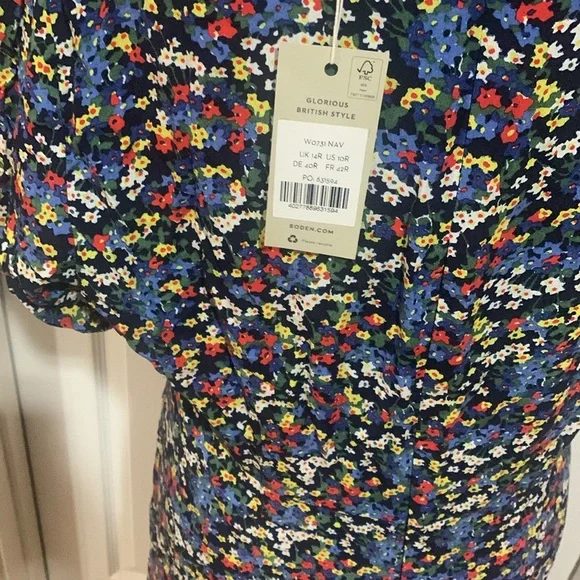 Boden blue red white floral summer boho dress sz 10 - Picture 4 of 4